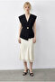 Women's Black Stylish Buttoned Belted Woven Vest 11145 60283987