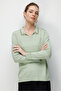 Women's Polo Collar Embroidered Fine Knit Blouse Dark Green - 2