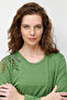 Women's Crew Neck Embroidered Combed Cotton Blouse A.Green - 2
