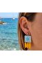 Bodrum 1- Çini Patterned Blue-Yellow Handmade Polymer Clay Earrings - Bodrum Themed Bohemian Women's Earrings - 3