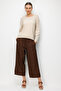 Women's Round Neck Verev Striped Side Buttoned Long Sleeve Fine Knit Blouse Beige - 2