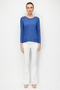 Women's Crew Neck Embroidered Combed Cotton Blouse Indigo - 5