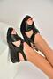 Y555210603 Black Genuine Leather Women Sandals - 3