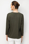 Women's Crew Neck Embroidered Collar Edge Combed Cotton Blouse Khaki - 3