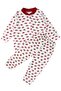 Girl's Ecru Red Strawberry Printed Snap Fastener Pajama Set