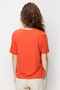 Women's Crew Neck Double Striped Stoned Combed Cotton T-Shirt Orange - 4