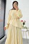 Premium Asymmetrical Cut Linen Skirt Suit - Yellow - 4
