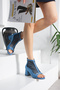 Rania Denim Blue Fishnet Zipper Detail 5 cm Heel Boots
