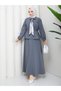 Zippered Tie-Down Detailed Shirt & Skirt with Scarf Hijab Set Rc9032