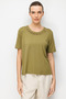 Women's Crew Neck Double Striped Stoned Combed Cotton T-Shirt Khaki - 4