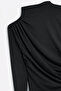 Black Draped Turtleneck Long Sleeve Blouse - 6