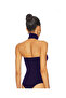 Women's Black Turtleneck Open Back Double-Layer Jersey Fabric Bodysuit with Snap Closure at the Bottom - 2