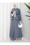 Zippered Tie-Down Detailed Shirt & Skirt with Scarf Hijab Set Rc9032 - 4
