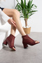 Rania Bordo D Leather 5 cm Heel Boots with Zipper Detail - 3