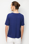 Women's Round Neck Double Striped Stoned Combed Cotton T-Shirt Navy Blue - 4