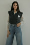 Anthracite Collared Sweater with Lace Hearts on the Sleeves - 1247 - 2