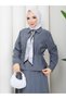 Zippered Tie-Down Detailed Shirt & Skirt with Scarf Hijab Set Rc9032 - 7