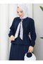 Zippered Tie-Down Detailed Shirt & Skirt with Scarf Hijab Set Rc9032 - 7