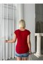 Women's Burgundy V-Neck Low Sleeve Viscose Elasthane Blouse - 7