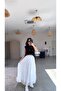 White Woven Tencel Full Length Lined Crinkled Skirt - 3