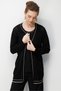 Women's V-Neck Lace-Like Knit Open Front Fine Knit Cardigan Black - 2