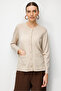 Women's Crew Neck Cardigan with Pocket and Diamond Pattern Fine Knit Beige