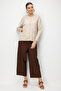Women's Crew Neck Cardigan with Pocket and Diamond Pattern Fine Knit Beige - 2