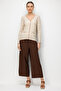 Women's V-Neck Small Diamond Patterned Fine Knit Cardigan Beige - 5