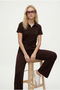 Women's Nadia Modal Touch Polo Collar Waist Elastic Pocketed Brown Bottom Top Set - 2