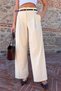 Pleated Belt Piece Wide Leg Pants Palazzo Pants - Beige - 3