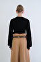 Women's Black Double-Breasted Collar Spanish Sleeve C Cropped Blouse Alc-X15427 - 7