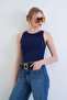 Navy Blue Halter Neck Slim Fit Sandy Blouse Alc-X13447