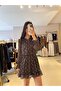 Polka Dot Li Ruffled Collar, Tie-Detail Lined Skirt, Sleeve Ruffle Dress - Brown