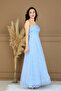 Lace Fabric Strapless Dress - Baby Blue - 7