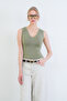 Khaki V-Neck Sleeveless Blouse Alc-X15441 - 5