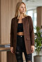 Women's Brown Waist-Stitched Long Jacket Arm-26K001091 - 2
