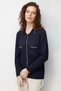 Women's Polo Collar Lace-Like Knit Araboy Fine Knit Cardigan Dark Blue - 4