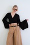 Women's Black Double-Breasted Collar Spanish Sleeve C Cropped Blouse Alc-X15427 - 4