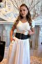 Thick Belt Layer Midi Women's Skirt - White - 2