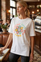 Women's White Front Floral Printed Side Slit Cotton T-Shirt Arm-26Y137003 - 2