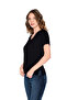 8013 Collared Tulle Detail Side Slit V-Neck Women's Tshirt - 3