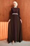 Brown Collar Detail Stone Evening Dress