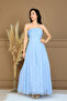 Lace Fabric Strapless Dress - Baby Blue - 6