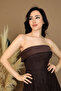 Lace Fabric Strapless Dress - Brown - 4