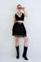 Black Leather Belted Layered Ruffled Mini Skirt Alc-X15428 - 3