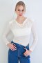 Ecru Degaje Collar Padded Transparent Knitted Blouse Alc-X15335