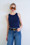 Navy Blue Halter Neck Slim Fit Sandy Blouse Alc-X13447 - 6