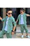Boy's Green Muslin 3 Piece Set Shirt T-Shirt Trousers Combination 12001 - 4