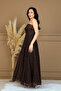 Lace Fabric Strapless Dress - Brown - 5