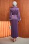 Lilac Satin Evening Dress with Stone-Embellished Sleeves and Waist Belt - 5
